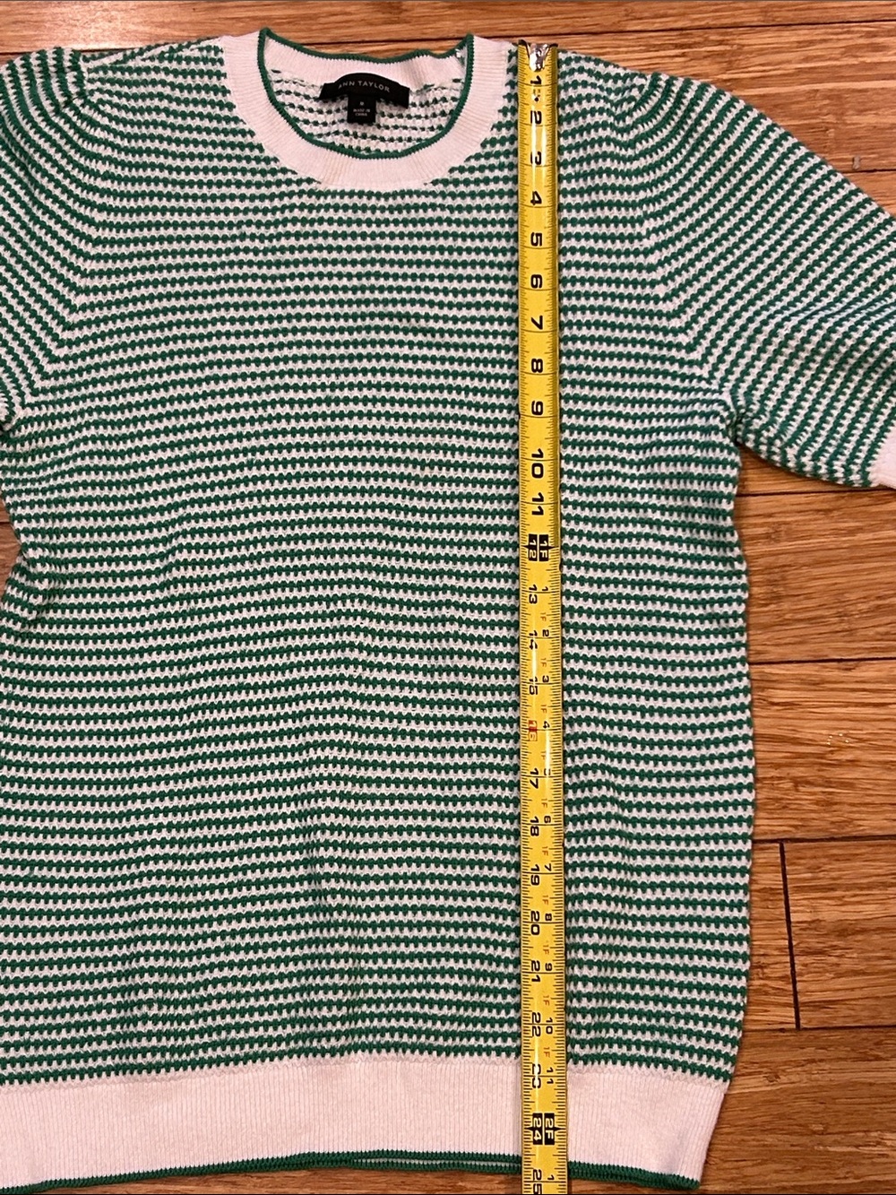 Ann Taylor Green & White Striped Puff-Sleeve Crewneck Preppy Summer Sweater M - Picture 4 of 5